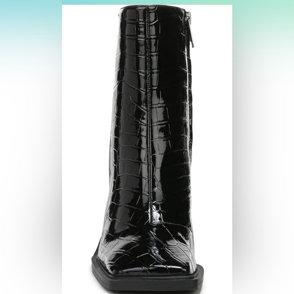 Sam Edelman Circus Women's Layla Black Croc-Embossed Ankle Boots - Picture 6 of 12